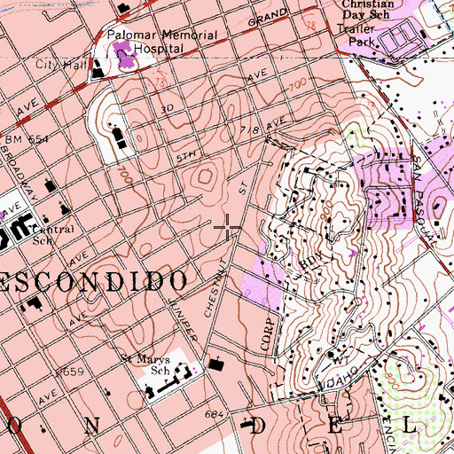 Topographic Map of Trinity Episcopal Church, CA
