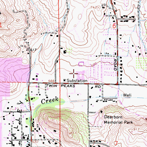Topographic Map of Twin Peaks Middle School, CA