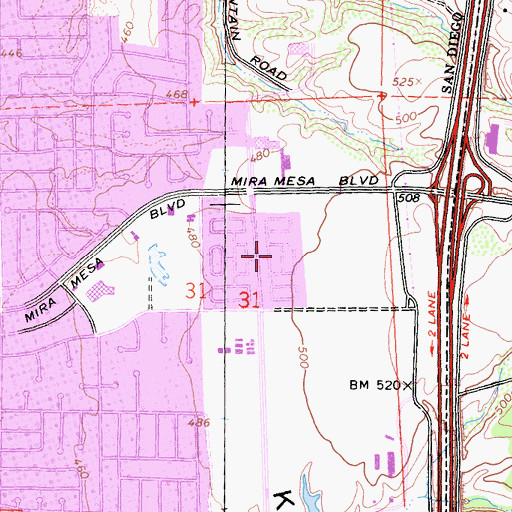 Topographic Map of Village Green Trailer Park, CA