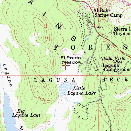 Topographic Map of El Prado Campground, CA