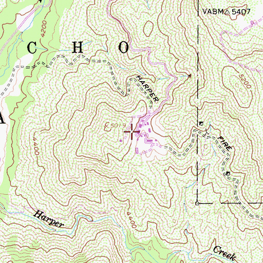 Topographic Map of La Cima Conservation Camp, CA