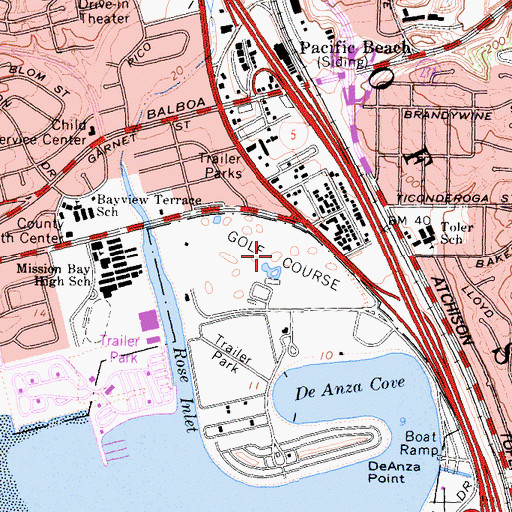 Topographic Map of Mission Bay Public Golf Course, CA