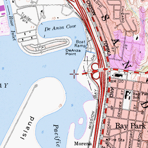 Topographic Map of Mission Bay Visitor Center, CA