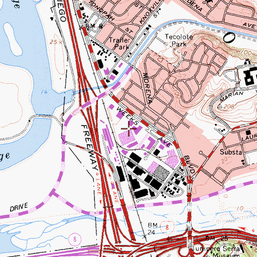 Topographic Map of Morena Plaza Shopping Center, CA