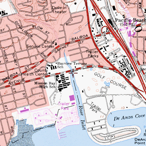 Topographic Map of Mission Bay Athletic Area, CA