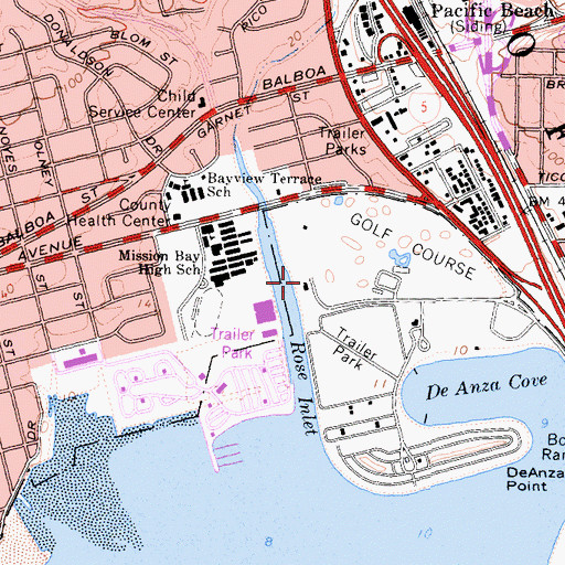 Topographic Map of Mission Bay Boat and Ski Club, CA