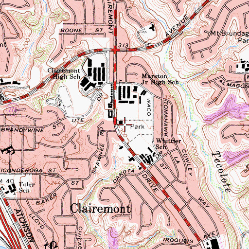 Topographic Map of Clairmont Park, CA
