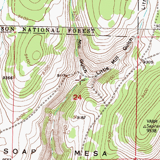 Topographic Map of Mill Gulch, CO