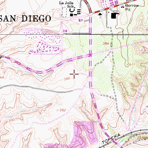 Topographic Map of Costa Verde Shopping Center, CA