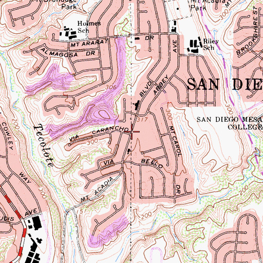Topographic Map of East Clairmont Athletic Area, CA