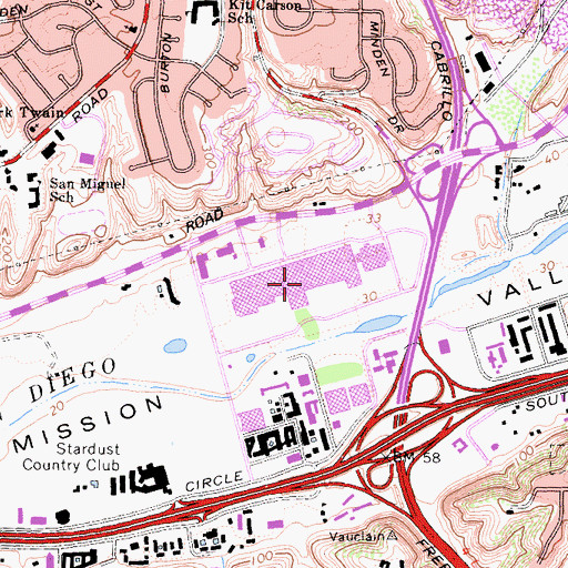 Topographic Map of Fashion Valley Shopping Center, CA