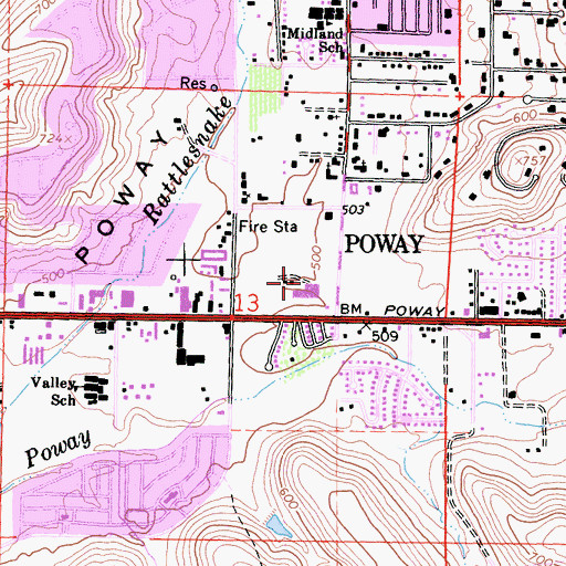 Topographic Map of Midland-Poway Shopping Center, CA