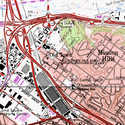 Topographic Map of Old Town San Diego Historic District, CA