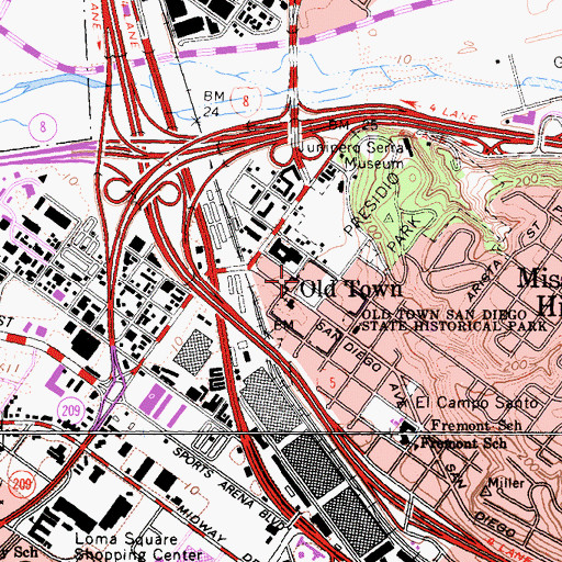 Topographic Map of Old Town San Diego Visitor Center, CA
