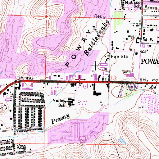 Topographic Map of Poway Branch San Diego County Library, CA
