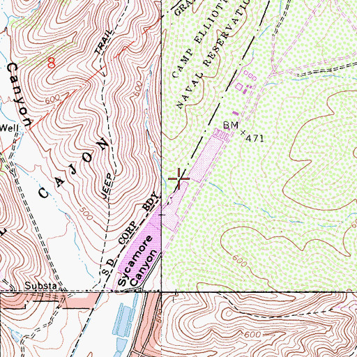 Topographic Map of Santee Lake Regional Park, CA