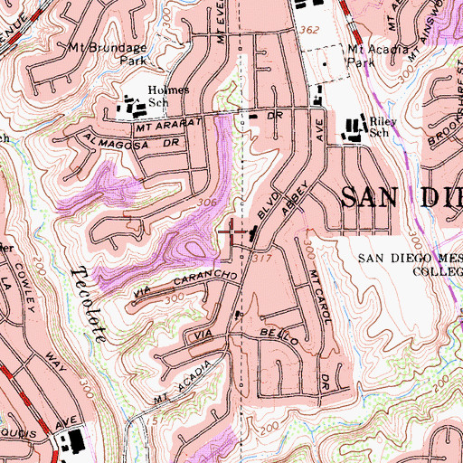 Topographic Map of Clairemont Bible Baptist Church, CA