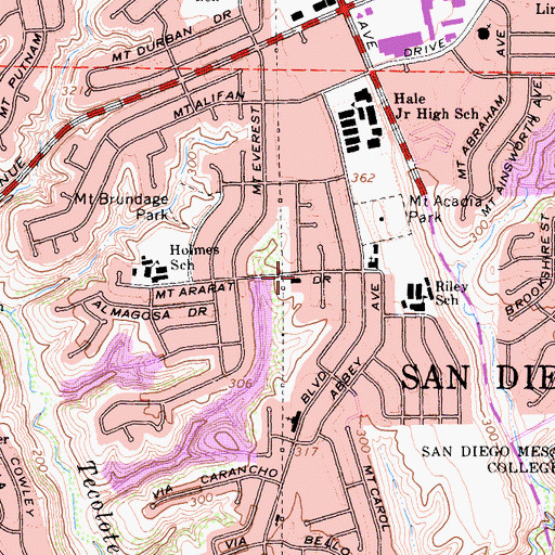 Topographic Map of Clairemont Covenant Church, CA