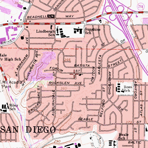 Topographic Map of Clairemont Faith Center, CA