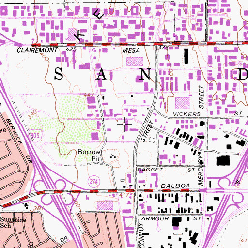 Topographic Map of Convoy Pointe Plaza Shopping Center, CA