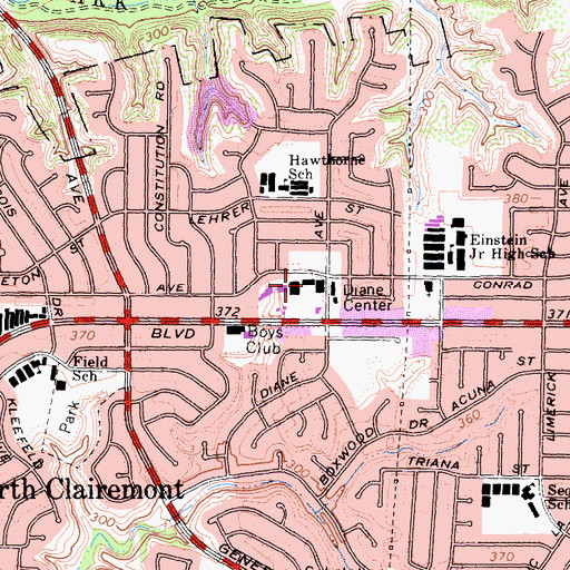 Topographic Map of Diane Village Shopping Center, CA