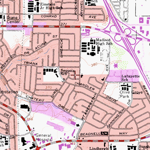 Topographic Map of East Clairemont Southern Baptist Church, CA
