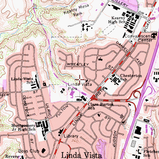 Topographic Map of Linda Vista Second Baptist Church, CA
