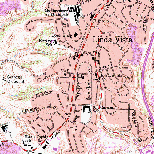 Topographic Map of Linda Vista United Methodist Church, CA