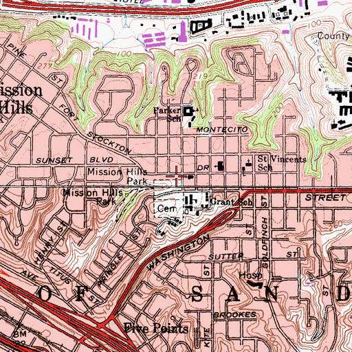 Topographic Map of Mission Hills First Congregational Church, CA