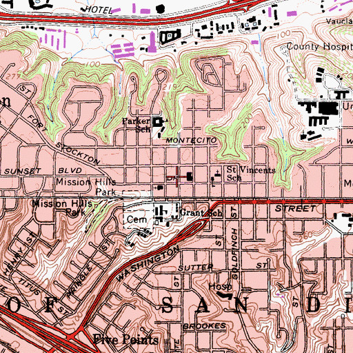 Topographic Map of Mission Hills United Church, CA