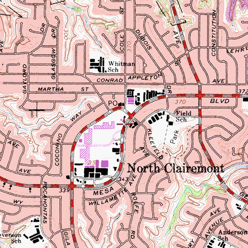 Topographic Map of Mission San Pablo - Clairemont, CA