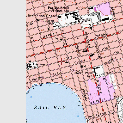Topographic Map of Pacific Beach Bible Church, CA