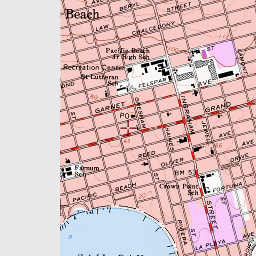 Topographic Map of Pacific Beach Praise Center, CA