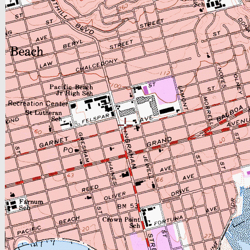 Topographic Map of Pacific Beach Presbyterian Church, CA