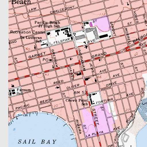 Topographic Map of Pacific Beach United Methodist Church, CA