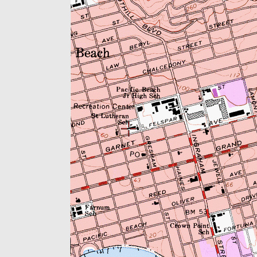 Topographic Map of Saint Pauls Lutheran Church, CA