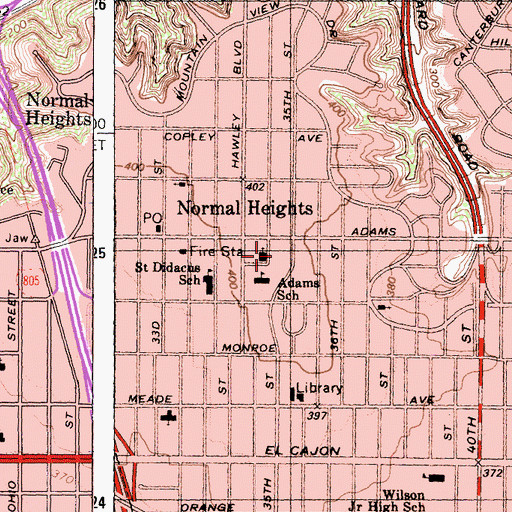 Topographic Map of Adams Avenue Park, CA