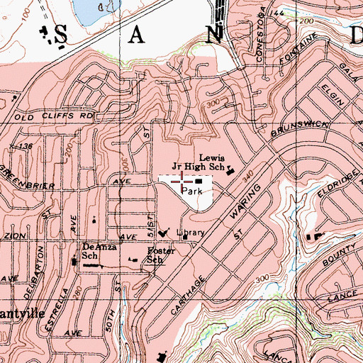 Topographic Map of Allied Gardens Recreation Center, CA