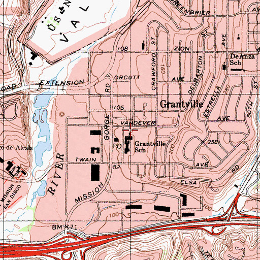 Topographic Map of Grantville Park, CA