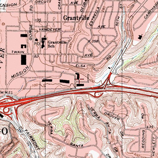 Topographic Map of Grantville Post Office, CA