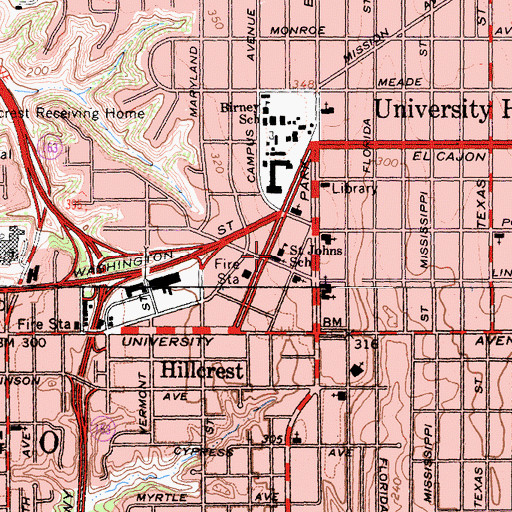 Topographic Map of Saint Johns Catholic Church, CA