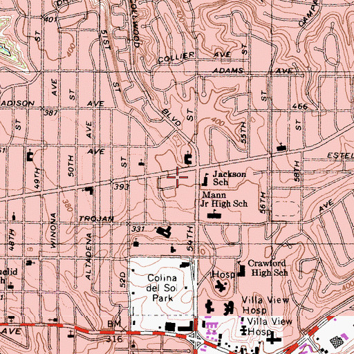 Topographic Map of Boulevard Mart Shopping Center, CA