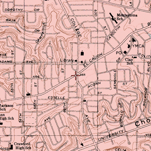 Topographic Map of Campus Plaza Shopping Center, CA