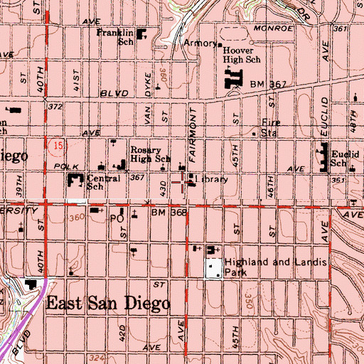 Topographic Map of City Heights Community Park, CA