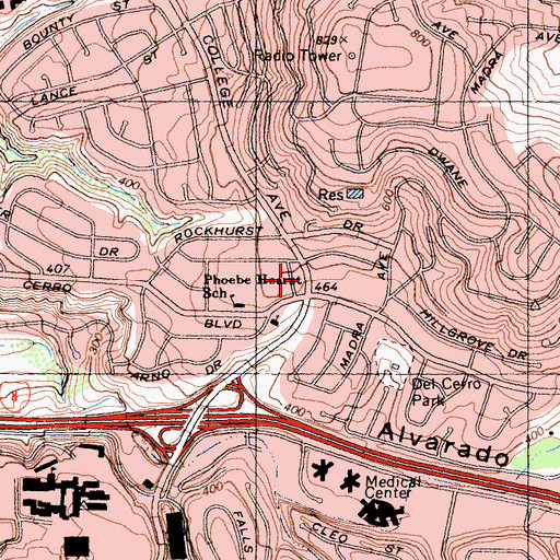 Topographic Map of Del Cerro Shopping Center, CA