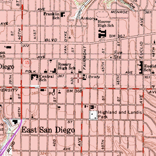 Topographic Map of East San Diego Adult Recreation Center, CA