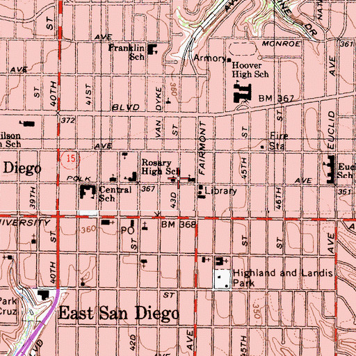 Topographic Map of Fairmont Baptist Church, CA