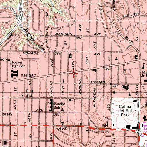 Topographic Map of Greater Mount Moriah Baptist Church, CA
