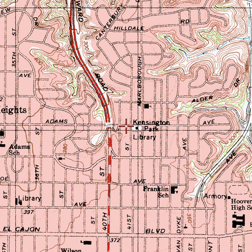 Topographic Map of Normal Heights-Kensington Branch San Diego Public Library, CA
