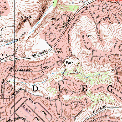 Topographic Map of Rancho Mission Canyon Park, CA